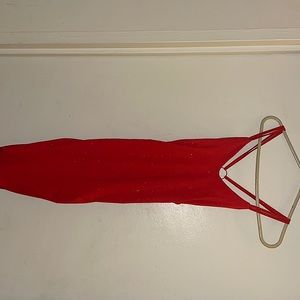 Glittery O Ring Backless Red Dress